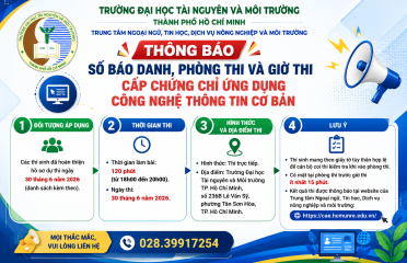 Thông báo số báo danh, phòng thi và giờ thi cấp Chứng chỉ Ứng dụng  Công nghệ Thông tin cơ bản          