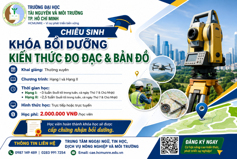 Thông báo chiêu sinh các lớp bồi dưỡng kiến thức về hoạt động đo đạc và bản đồ T6