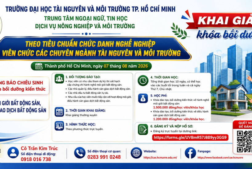 Chiêu sinh các lớp bồi dưỡng kiến thức hành nghề môi giới bất động sản, điều hành sàn giao dịch bất động sản